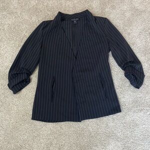 Rachel Zoe White Pin Stripe Ruched Sleeve Blazer